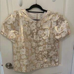 JCrew gold foil floral top. Puff sleeve Size medium